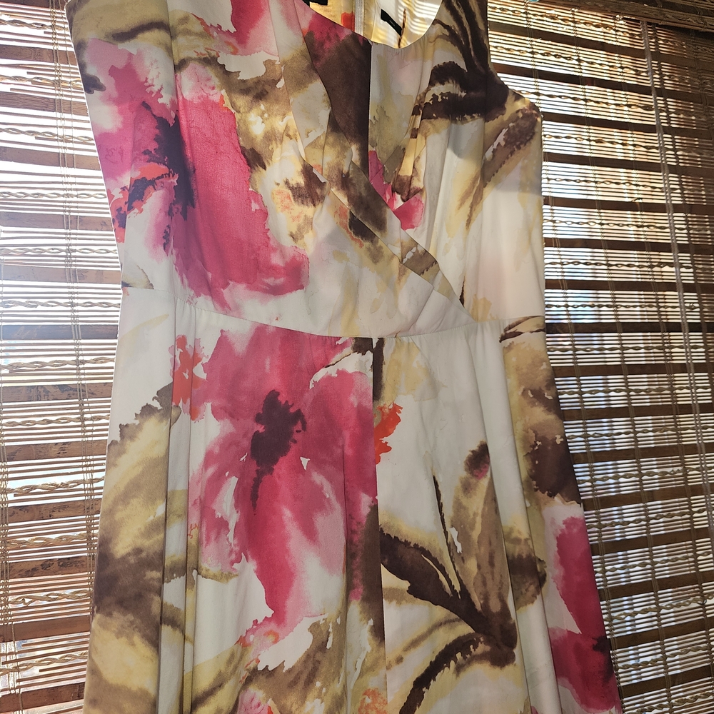 Talbots Strapless Watercolor Floral Fit & Flare Dress in Pink and Cream